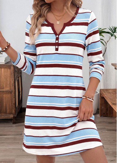 women clothes image of Multi Color Striped Short Contrast Piping Long Sleeve Dress