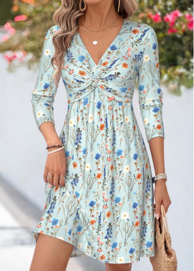 women clothes image of Multi Color Floral Print Twist Long Sleeve Dress