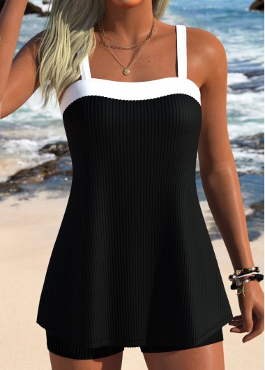women clothes image of Black Mid Waisted Three-piece Tankini Set