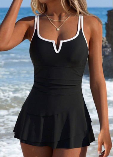 women clothes image of Scoop Black Patchwork One Piece Swimdress