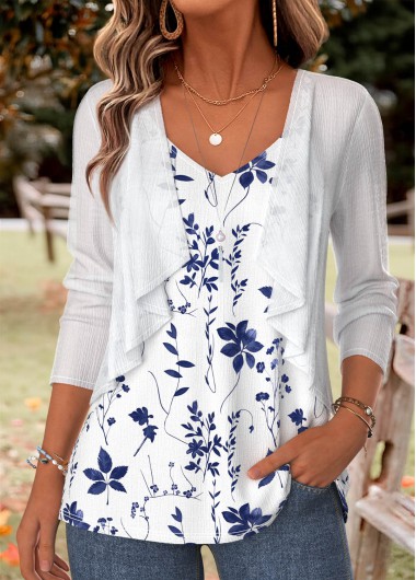 women clothes image of White Two-piece Leaf Print Coat and Camisole Top