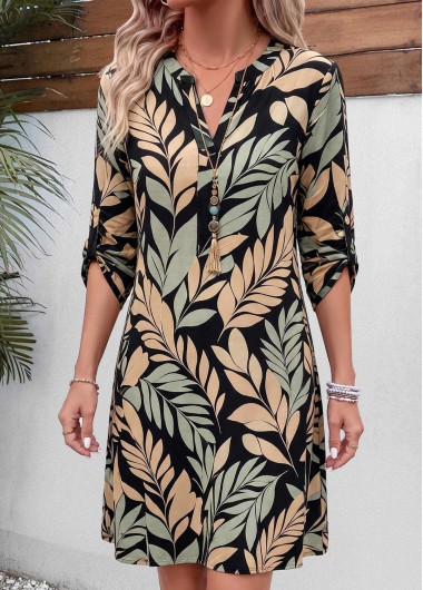 women clothes image of Black Graffiti Print Short Tummy Coverage Long Sleeve Dress