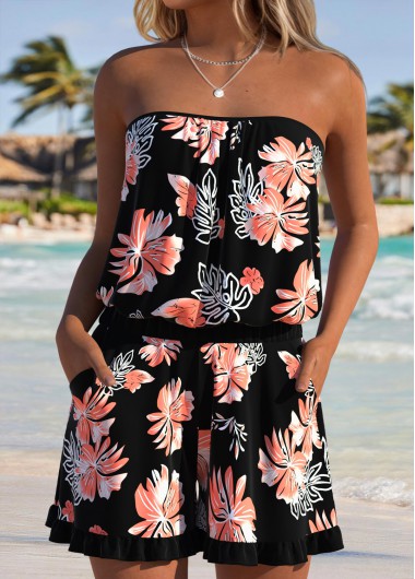women clothes image of Black Ruched/shirred Floral Print One Piece Swimwear