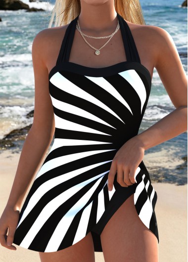 women clothes image of Black Bowknot Geometric Print Tankini Top