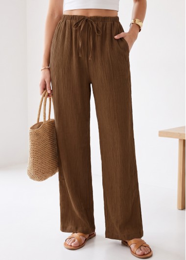 women clothes image of Dark Coffee Elastic Waist High Waisted Pants