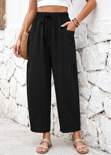 women clothes image of Black Elastic Waist High Waisted Pants