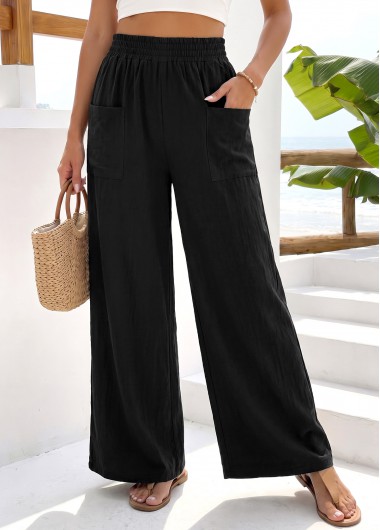 women clothes image of Black Wide Leg Elastic Waist High Waisted Pants