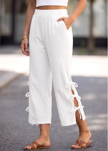 women clothes image of White Straight Leg Elastic Waist High Waisted Pants