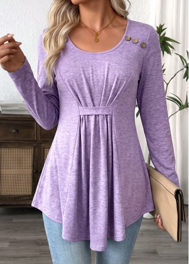 women clothes image of Purple Corset Long Sleeve Scoop Neck T Shirt