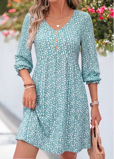 women clothes image of Sage Green Ditsy Floral Print Short Shirred Dress