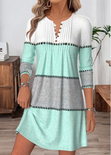 women clothes image of Multi Color Striped Short Tuck Stitch Long Sleeve Dress