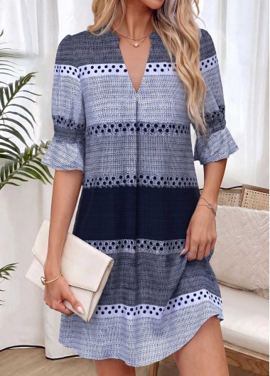 women clothes image of Blue Striped Short Tummy Control Half Sleeve Dress