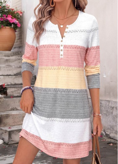 women clothes image of Multi Color Striped Short Tummy Coverage Long Sleeve Dress
