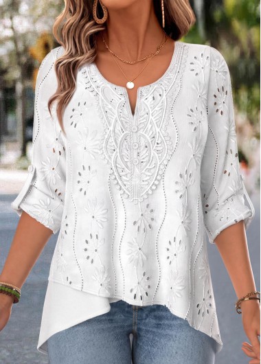 women clothes image of White Layered Long Sleeve High Neck Blouse