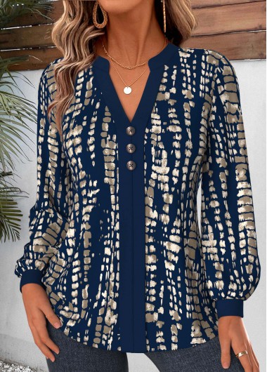 women clothes image of Navy Tie Dye Print Tummy Coverage Long Sleeve Shirt