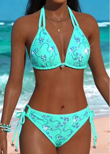 women clothes image of Cyan Mid Waisted V-Neck Bikini Set