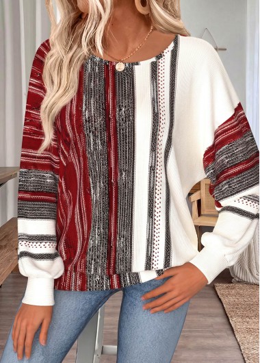 women clothes image of Multi Color Geometric Print Long Sleeve T Shirt