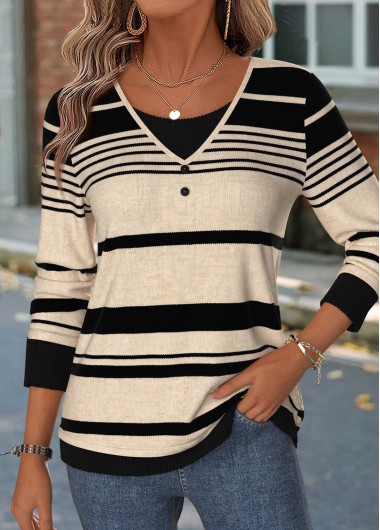 women clothes image of Black Striped Patchwork Long Sleeve T Shirt