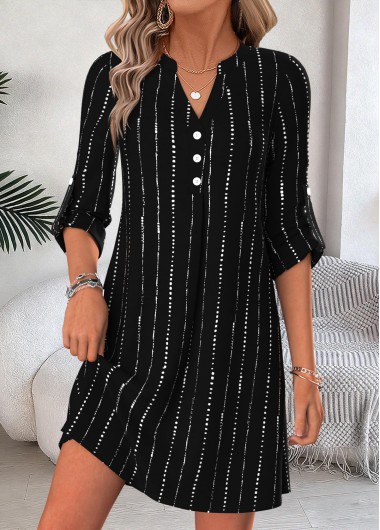 women clothes image of Black Striped Short Tummy Coverage Long Sleeve Dress