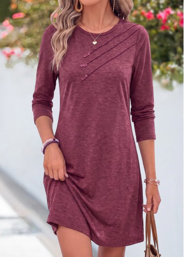 women clothes image of Dark Reddish Purple Short Asymmetry Long Sleeve Dress