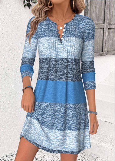 women clothes image of Multi Color Short Tuck Stitch Long Sleeve Dress