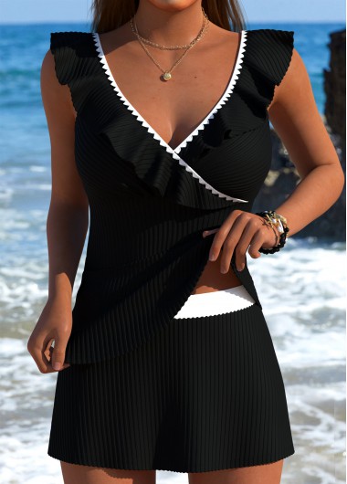 women clothes image of Black High Waisted Surplice Tankini Set