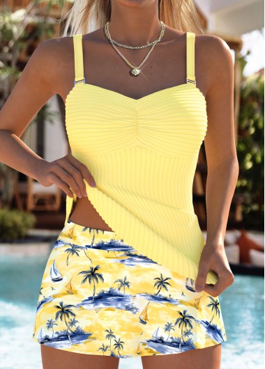 women clothes image of Light Yellow Mid Waisted Two-piece Tankini Set