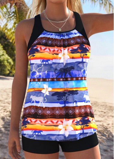 women clothes image of Multi Color Two-piece Animal Print Tankini Top
