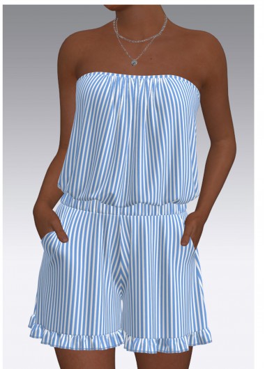 women clothes image of Light Blue Ruched Striped One Piece Swimwear