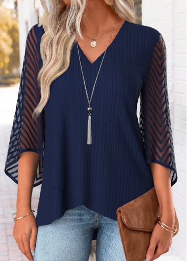 women clothes image of Navy Layered Half Sleeve V Neck Blouse