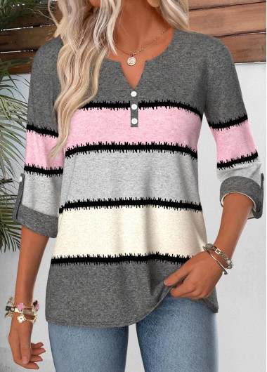 women clothes image of Light Grey Marl Geometric Print Curved Hem Blouse