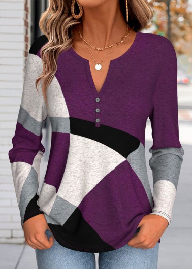 women clothes image of Multi Color Tribal Print Button Long Sleeve T Shirt