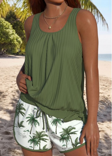 women clothes image of Sage Green Mid Waisted Blouson Tankini Set