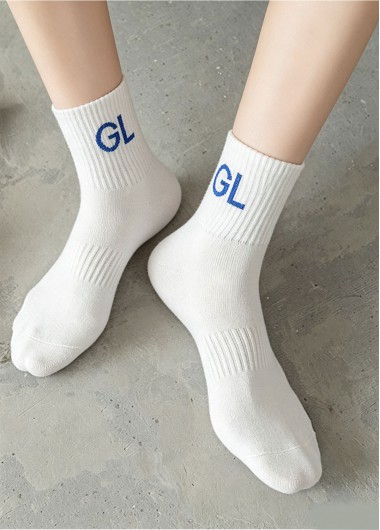 women clothes image of White Letter Print Mid Calf Socks