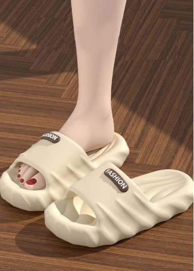 women clothes image of Beige Letter Print Round Toe Falt Sliders