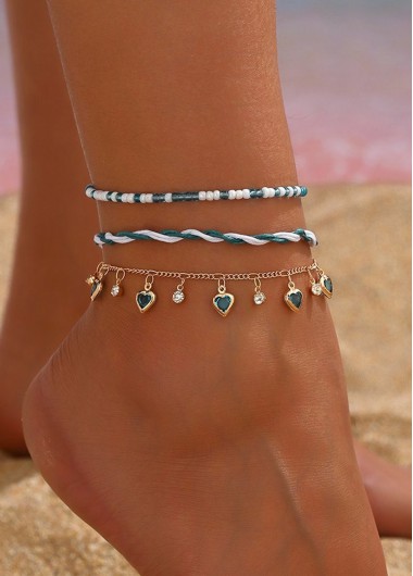 women clothes image of Royal Blue Heart Alloy Anklets Set