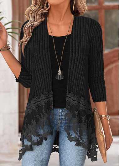women clothes image of Dark Grey Marl Patchwork Long Sleeve Lightweight Cardigan
