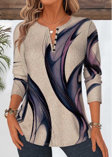 women clothes image of Multi Color Geometric Print Tummy Coverage T Shirt