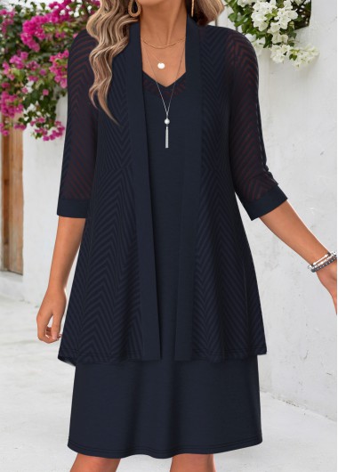 women clothes image of Navy Tummy Coverage Long Sleeve Dress and Cardigan