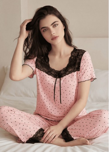 women clothes image of Light Pink Polka Dot Lounge Top and Pants