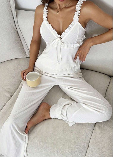 women clothes image of White Strappy V Neck Lounge Top and Pants