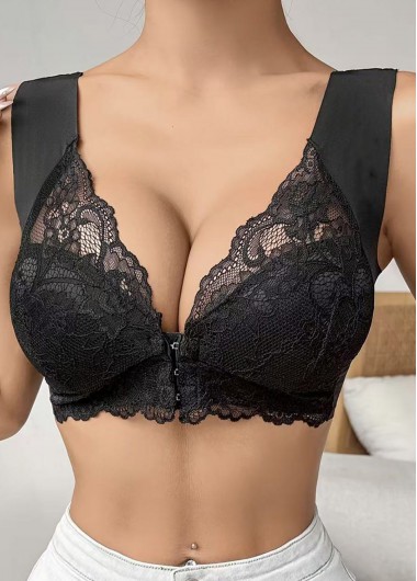 women clothes image of Front Closure Black Lace V Neck Wireless Bra