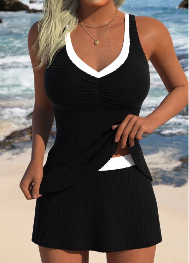 women clothes image of Black Mid Waisted V-Neck Tankini Set
