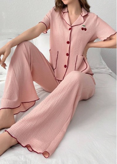 women clothes image of Pink Short Sleeve Lounge Top and Pants