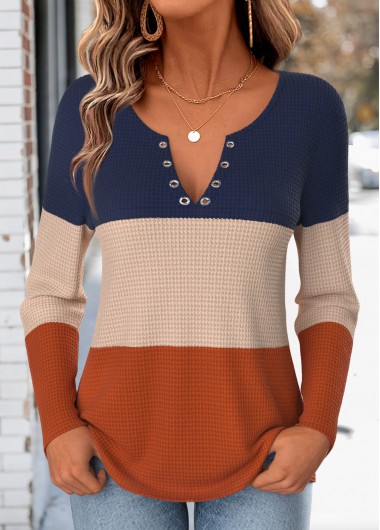 women clothes image of Multi Color Tummy Coverage Long Sleeve T Shirt