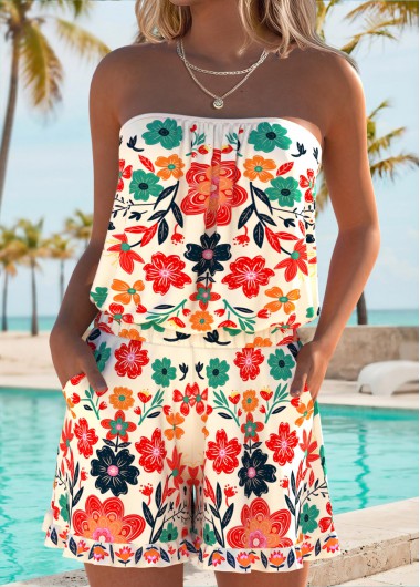 women clothes image of Yellow Floral Print Bandeau One Piece Swimwear
