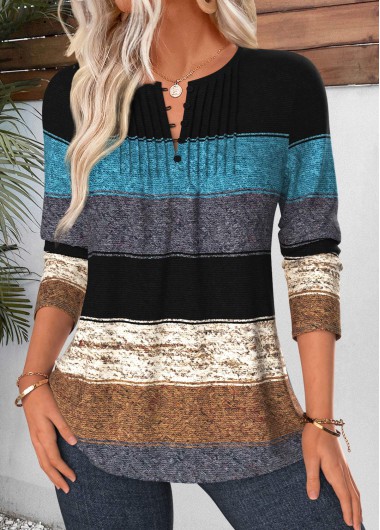 women clothes image of Multi Color Geometric Print Tuck Stitch T Shirt
