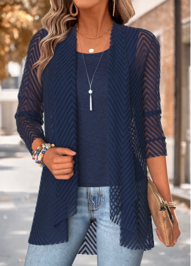 women clothes image of Navy Two-piece Long Sleeve Cardigan and Tank Top