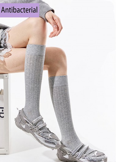 women clothes image of Light Grey Cotton Blend Knee High Socks
