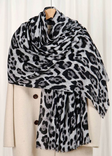 women clothes image of Dark Grey Leopard Polyester Material Scarf